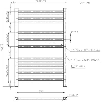 Novaservis - Scaldasalviette a scala per bagno 478W/230V 90x60 cm bianco dritto