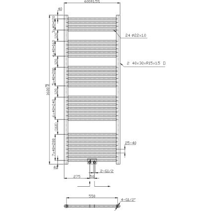 Novaservis - Scaldasalviette a scala per bagno, 544 W/230 V, 160 x 60 cm, cromo lucido, dritto