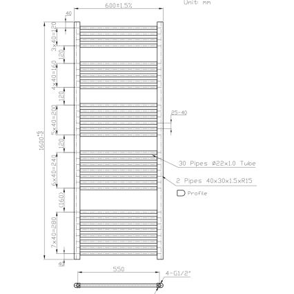 Novaservis - Scaldasalviette a scala per bagno 836W/230V 160x60 cm bianco dritto