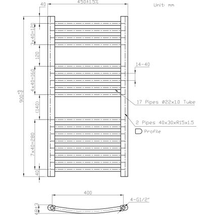 Novaservis - Scaldasalviette a scaletta per bagno 365W/230V 90x45 cm bianco arrotondato