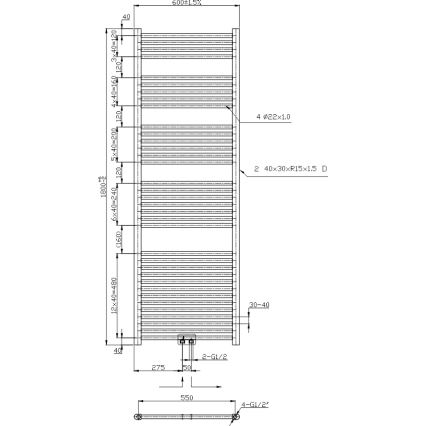 Novaservis - Scaldasalviette a scala per bagno 630W/230V 180x60 cm cromo lucido lineare