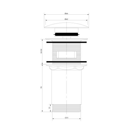 OMNIRES A706AT - Scarico del lavandino CLICK-CLACK diametro 6,6 cm pettinato antracite