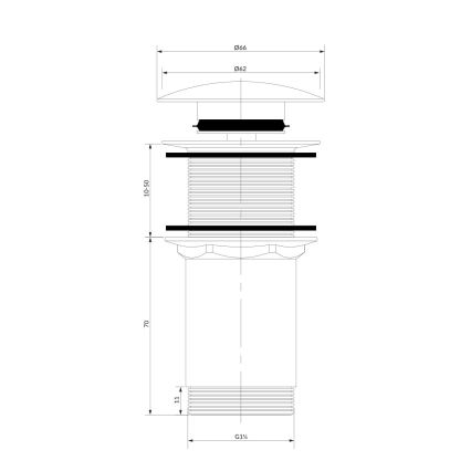 OMNIRES A716GR - Scarico del lavandino CLICK-CLACK diametro 6,6 cm pettinato grafite
