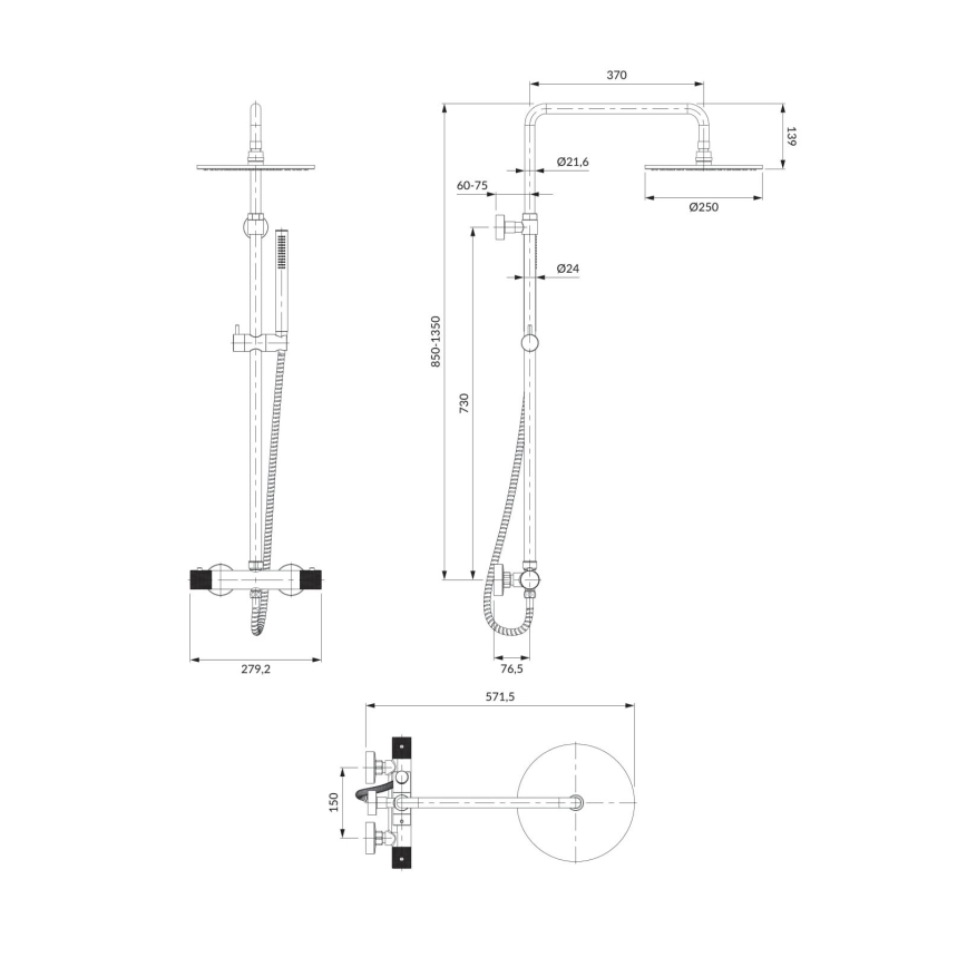 OMNIRES CT8044CR - Set doccia con miscelatore termostatico CONTOUR cromo lucido