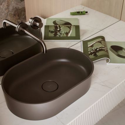 OMNIRES OVOUNAG - Lavabo da appoggio OVO 55x36 cm dolomite/grigio cenere opaco