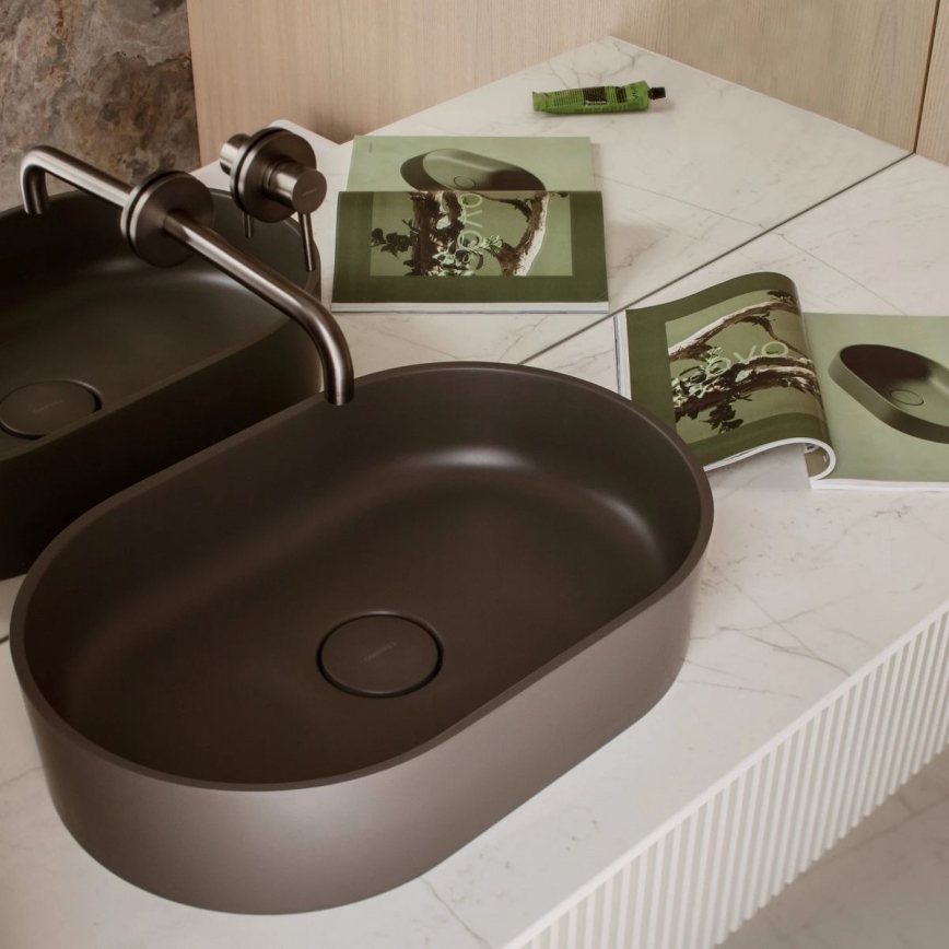 OMNIRES OVOUNAG - Lavabo da appoggio OVO 55x36 cm dolomite/grigio cenere opaco