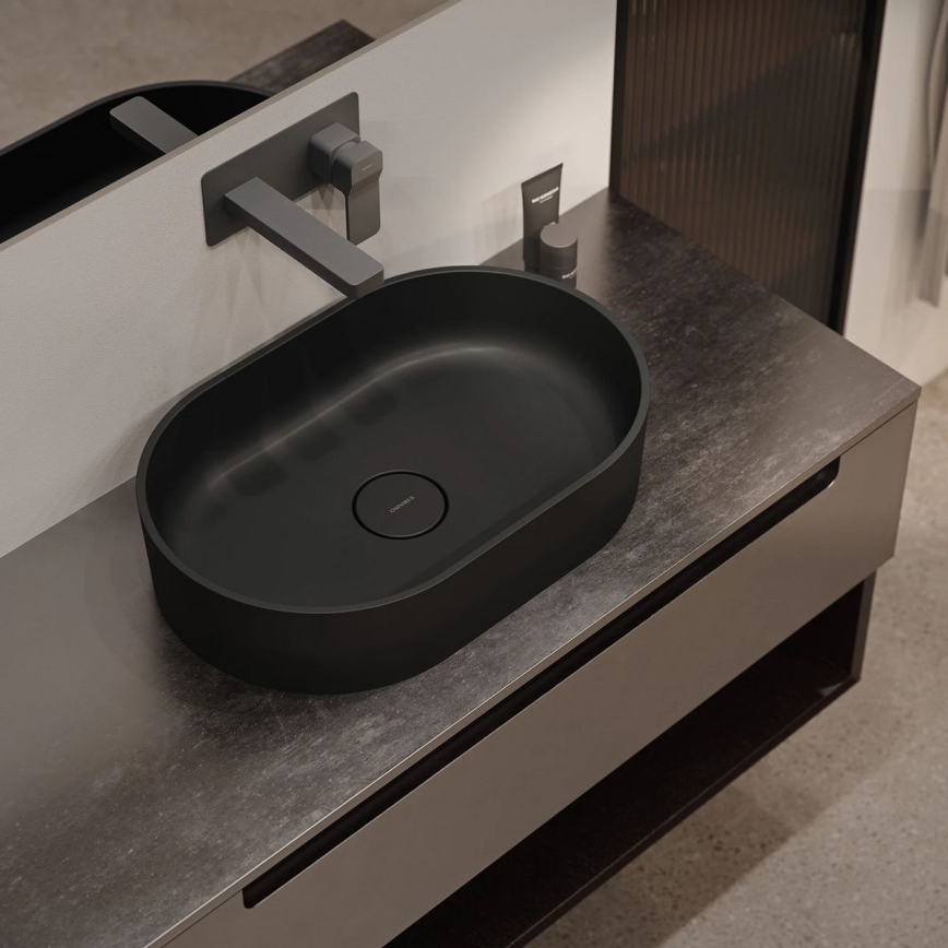 OMNIRES OVOUNBLV - Lavabo da appoggio OVO 55x36 cm dolomite/lava nero opaco