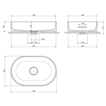 OMNIRES OVOUNBLV - Lavabo da appoggio OVO 55x36 cm dolomite/lava nero opaco