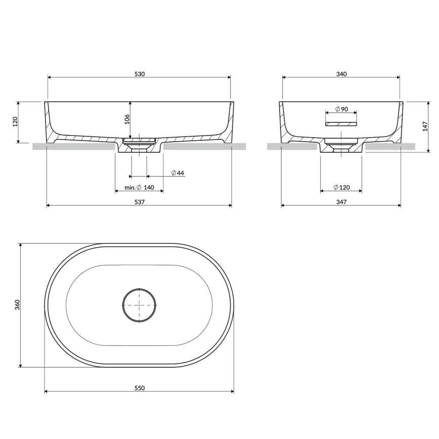 OMNIRES OVOUNBP - Lavabo da appoggio OVO 55x36 cm dolomite/bianco lucido