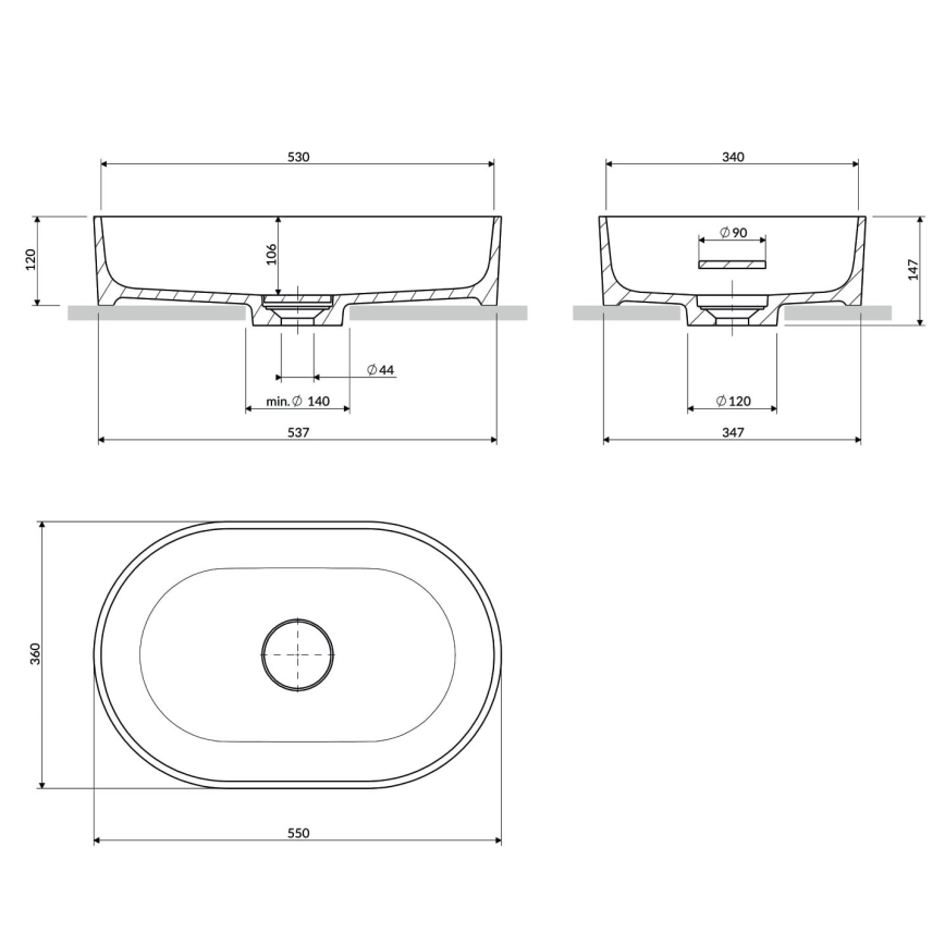 OMNIRES OVOUNTE - Lavabo da appoggio OVO 55x36 cm dolomite/terracotta opaca