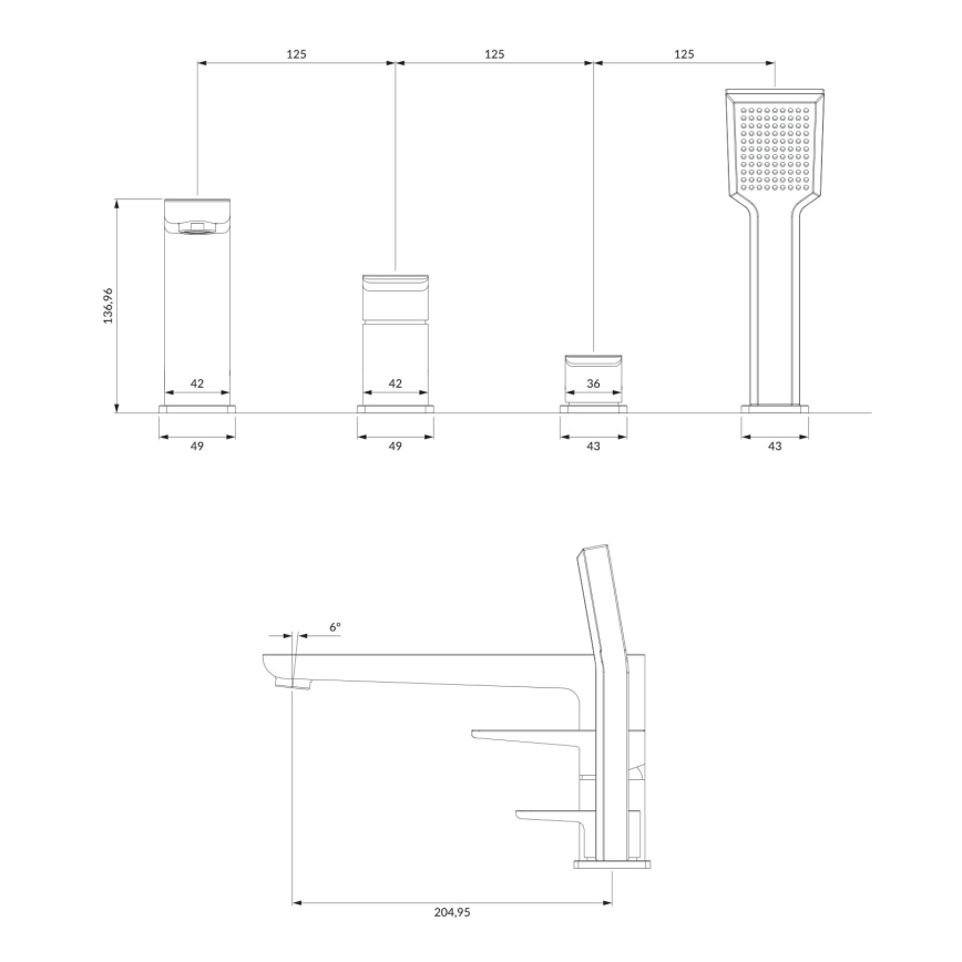 OMNIRES PM7432CR - Rubinetto vasca da bagno 4-buchi PARMA cromo lucido
