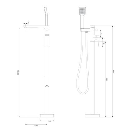 OMNIRES PM7433BL - Set vasca da bagno autoportante con miscelatore PARMA nero opaco
