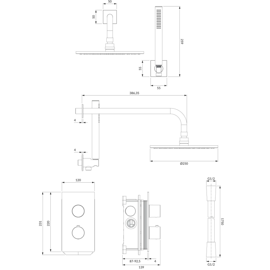OMNIRES SYSCT11CR - Set doccia con miscelatore termostatico incasso CONTOUR cromo lucido