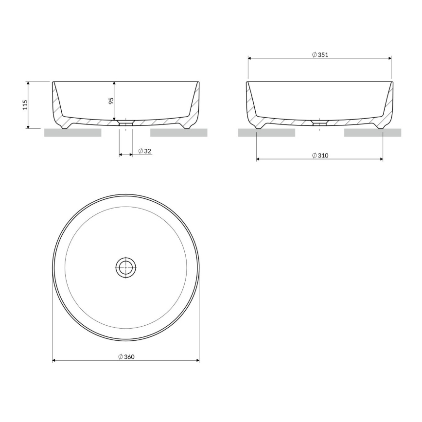 OMNIRES TULSA355BP - Lavabo da appoggio TULSA Ø 36 cm ceramica/bianco lucido