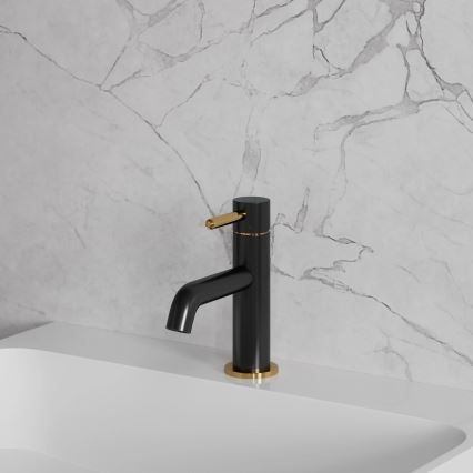 OMNIRES Y1210NBLGL - Miscelatore per lavabo Y 16,2 cm, nero semiopaco/oro lucido