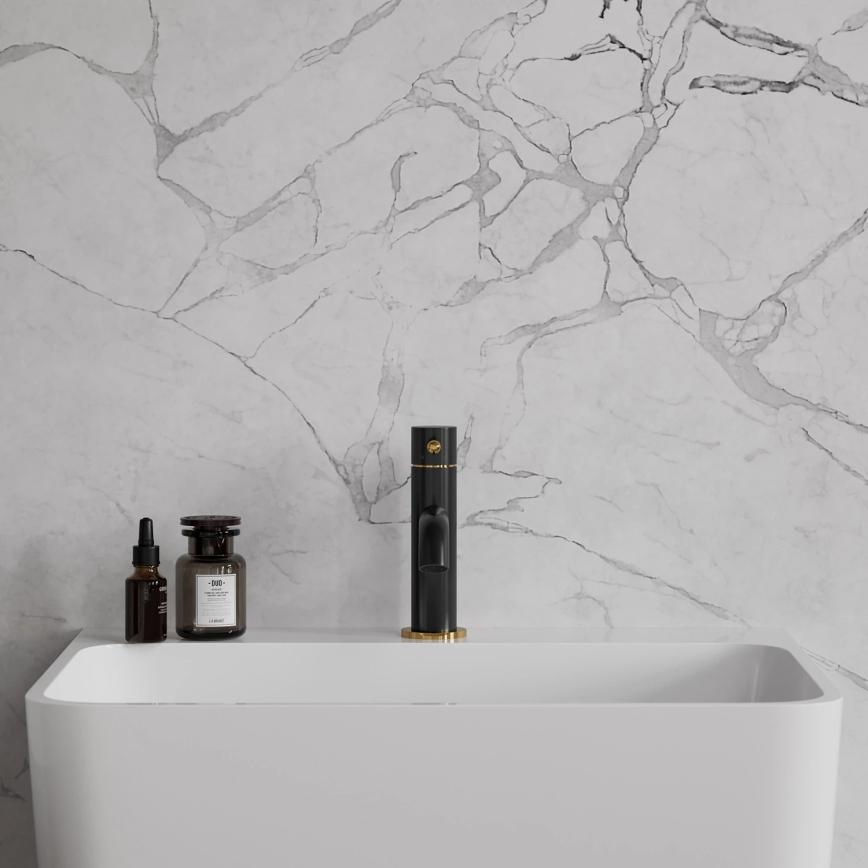 OMNIRES Y1210NBLGL - Miscelatore per lavabo Y 16,2 cm, nero semiopaco/oro lucido