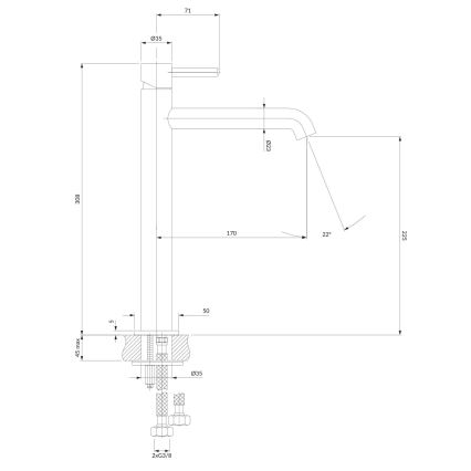 OMNIRES Y1212NI - Rubinetto del lavandino Y 30,8 cm pettinato nichel