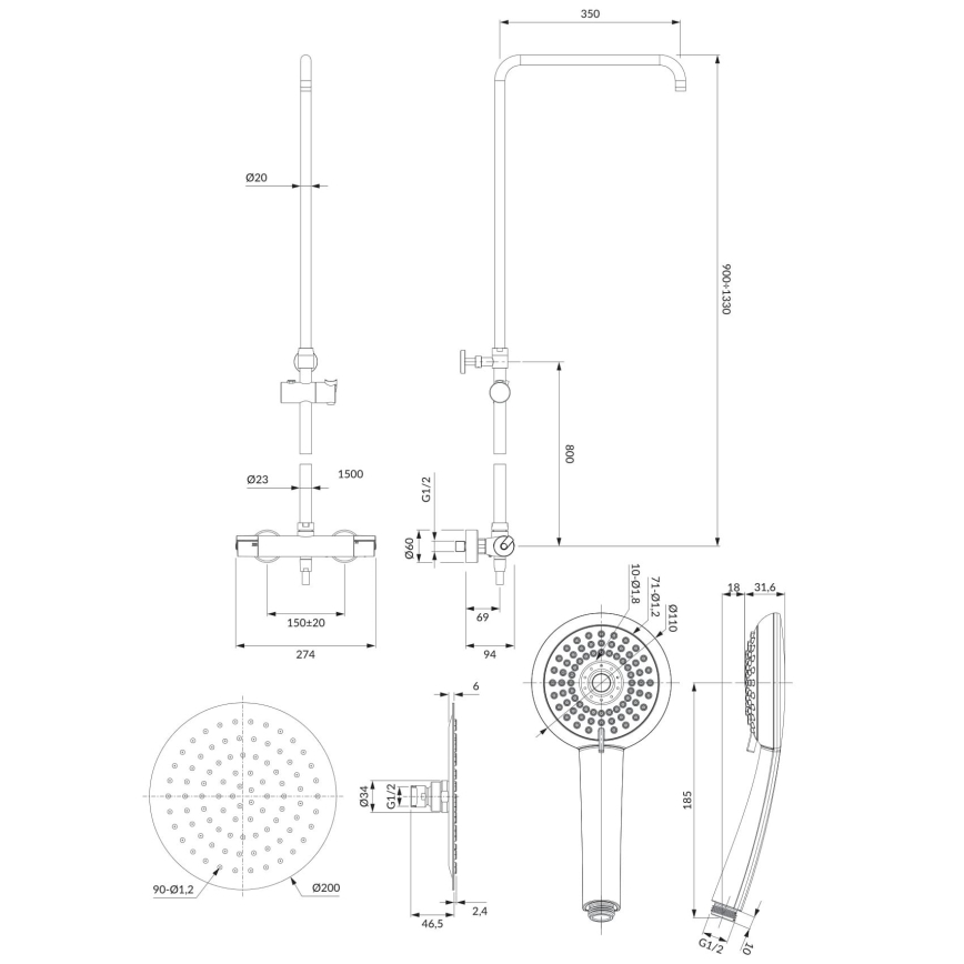 OMNIRES Y1244X/6CR - Set doccia con miscelatore termostatico Y cromo lucido