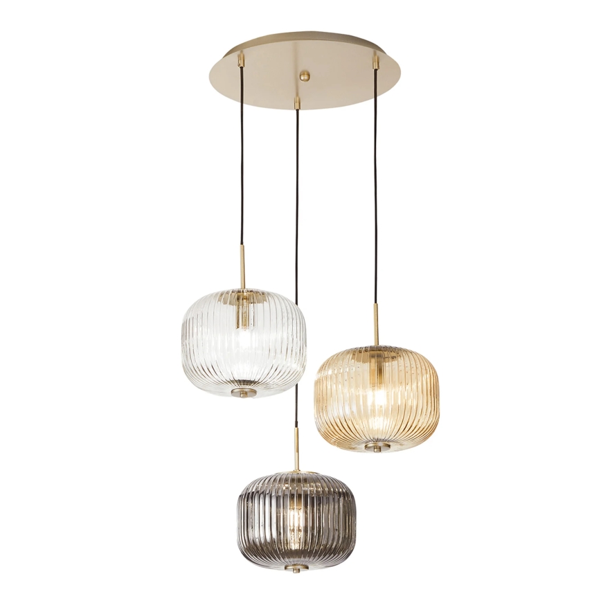 Ondaluce - Lampadario a sospensione con cavo ODETTE 3xE14/10W/230V Ø 43 cm oro/fumo multicolore