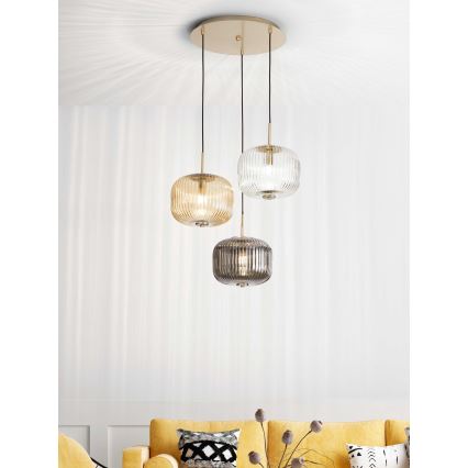 Ondaluce - Lampadario a sospensione con cavo ODETTE 3xE14/10W/230V Ø 43 cm oro/fumo multicolore
