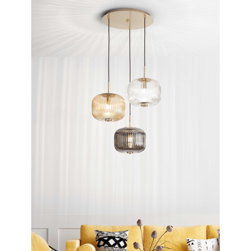 Ondaluce - Lampadario a sospensione con cavo ODETTE 3xE14/10W/230V Ø 43 cm oro/fumo multicolore