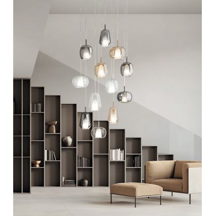 Ondaluce - Lampada a sospensione con cavo THELMA 1xE27/15W/230V Ø 19 cm oro/beige fumé