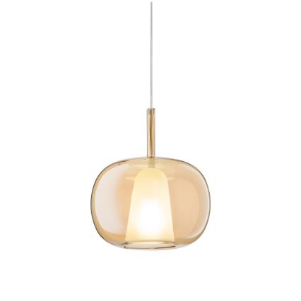 Ondaluce - Lampada a sospensione con cavo THELMA 1xE27/15W/230V Ø 25 cm oro/beige fumé