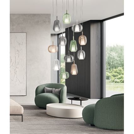 Ondaluce - Lampada a sospensione con cavo THELMA 1xE27/15W/230V Ø 25 cm oro/beige fumé