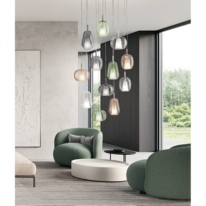 Ondaluce - Lampada a sospensione con cavo THELMA 1xE27/15W/230V Ø 25 cm oro/beige fumé