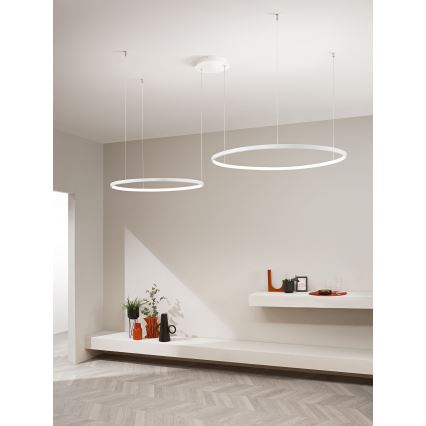 Ondaluce - Lampadario LED dimmerabile a sospensione con cavo SOEL LED/28W/230V + LED/38W Ø 80/60 cm bianco