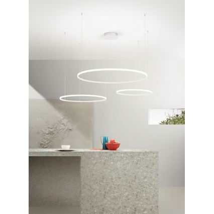 Ondaluce - Lampadario dimmerabile a sospensione su cavo SOEL LED/28W/230V + LED/38W + LED/47W 3000/4000K Ø 100/80/60 cm bianco