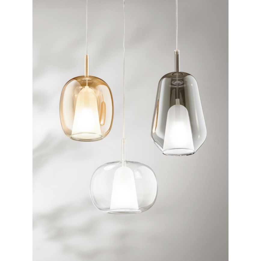 Ondaluce - Lampada a sospensione su cavo THELMA 1xE27/15W/230V Ø 19,5 cm dorato/beige fumé