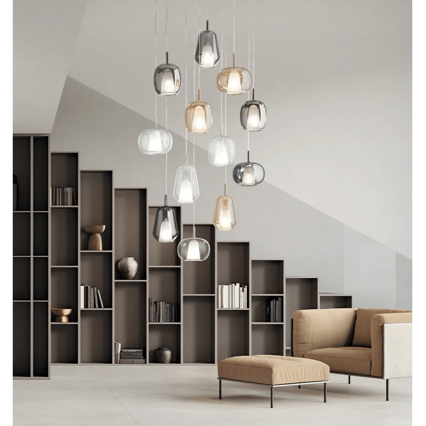 Ondaluce - Lampada a sospensione su cavo THELMA 3xE27/15W/230V beige fumé