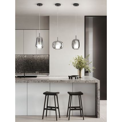 Ondaluce - Lampada a sospensione THELMA 1xE27/15W/230V Ø 19,5 cm nero/grigio fumé