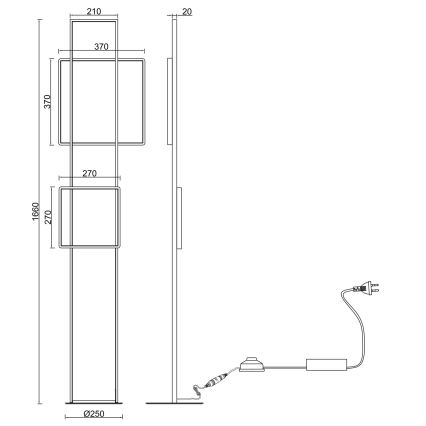 Ondaluce - Lampada da terra dimmerabile a LED DOWEL, 77 W/230 V, 166 cm, dorata