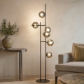 Ondaluce - Lampada da terra JEWEL 6xE14/10W/230V 166 cm nero/nero fumé