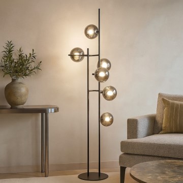 Ondaluce - Lampada da terra JEWEL 6xE14/10W/230V 166 cm nero/nero fumé