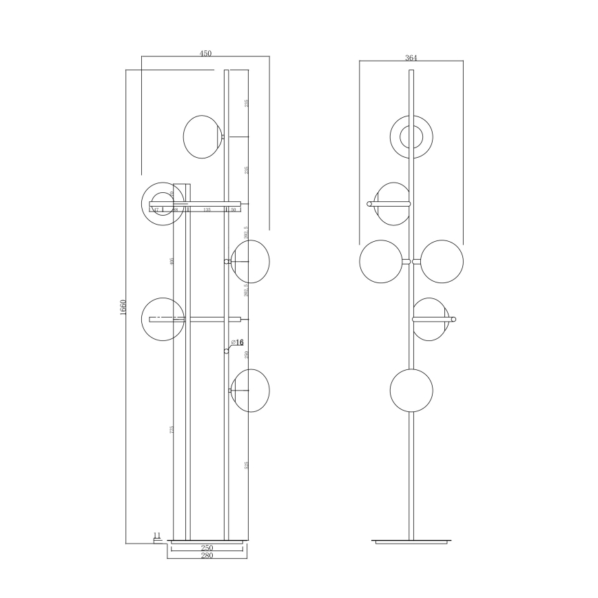 Ondaluce - Lampada da terra JEWEL 6xE14/10W/230V 166 cm nero/nero fumé