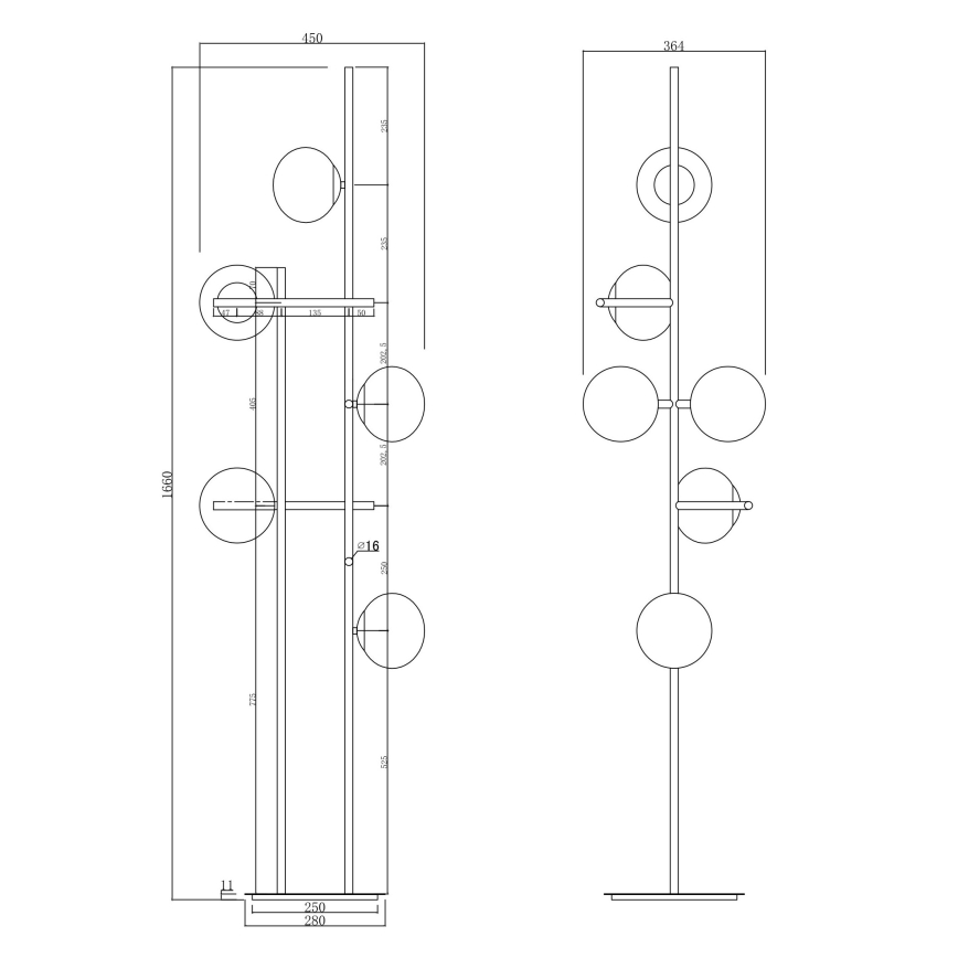 Ondaluce - Lampada da terra JEWEL 6xE14/10W/230V 166 cm oro/bianco