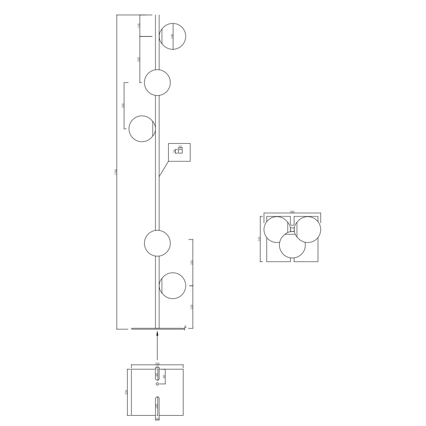 Ondaluce - Lampada da terra MONILE 5xE14/10W/230V nero fumé