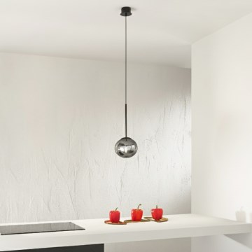 Ondaluce - Lampadario a cavo JEWEL 1xE14/10W/230V Ø 17 cm nero/nero fumé