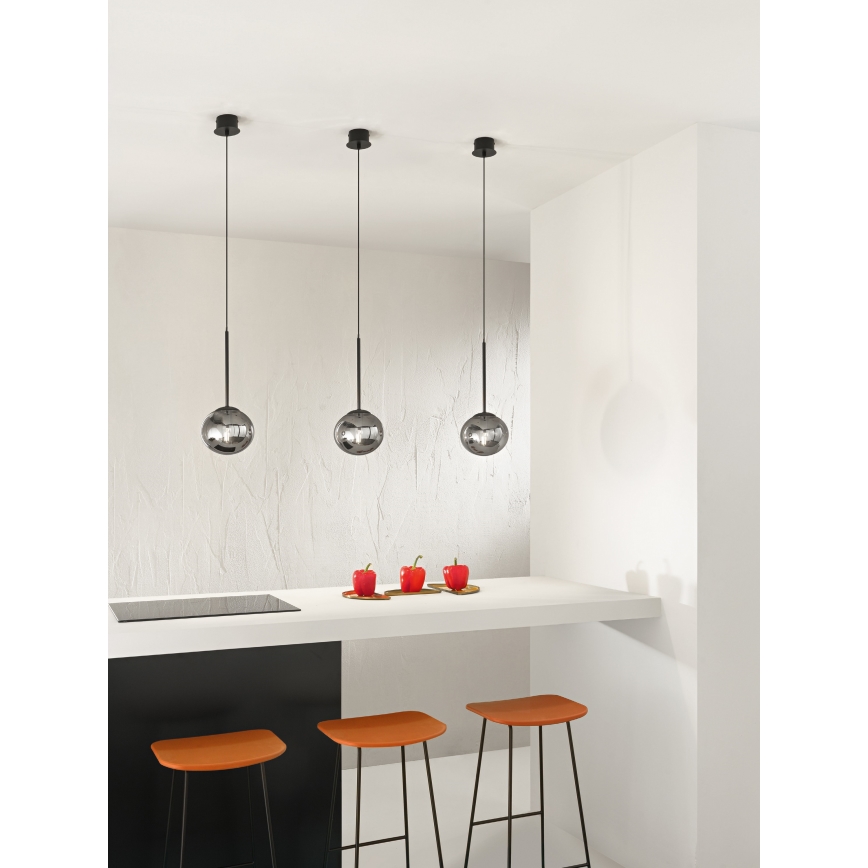 Ondaluce - Lampadario a cavo JEWEL 1xE14/10W/230V Ø 17 cm nero/nero fumé