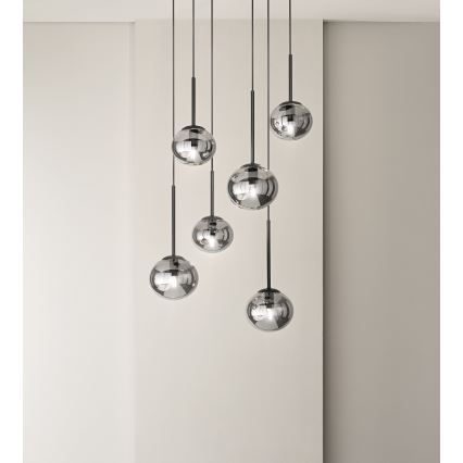 Ondaluce - Lampadario a cavo JEWEL 1xE14/10W/230V Ø 17 cm nero/nero fumé