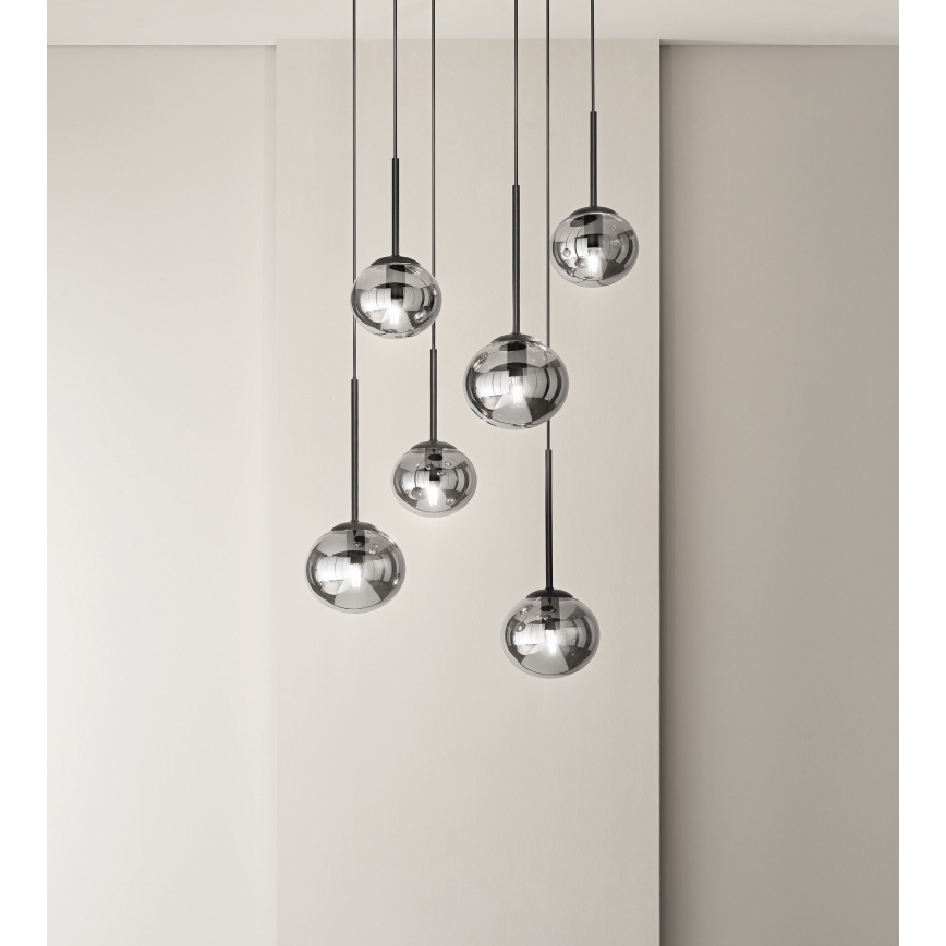Ondaluce - Lampadario a cavo JEWEL 1xE14/10W/230V Ø 17 cm nero/nero fumé