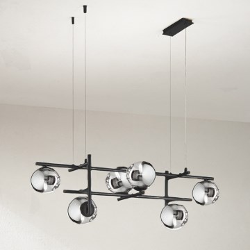 Ondaluce - Lampadario a cavo JEWEL 6xE14/10W/230V nero/fumé