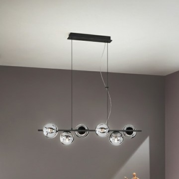 Ondaluce - Lampadario a cavo MONILE 6xE14/10W/230V nero fumé