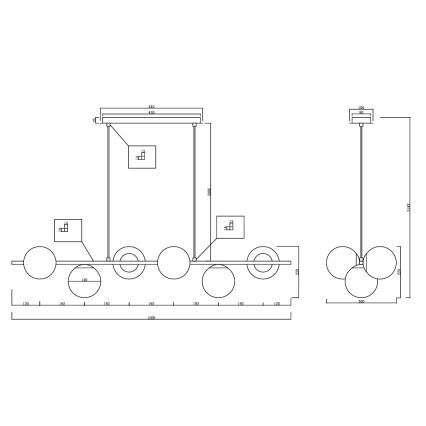Ondaluce - Lampadario a cavo MONILE 6xE14/10W/230V nero fumé