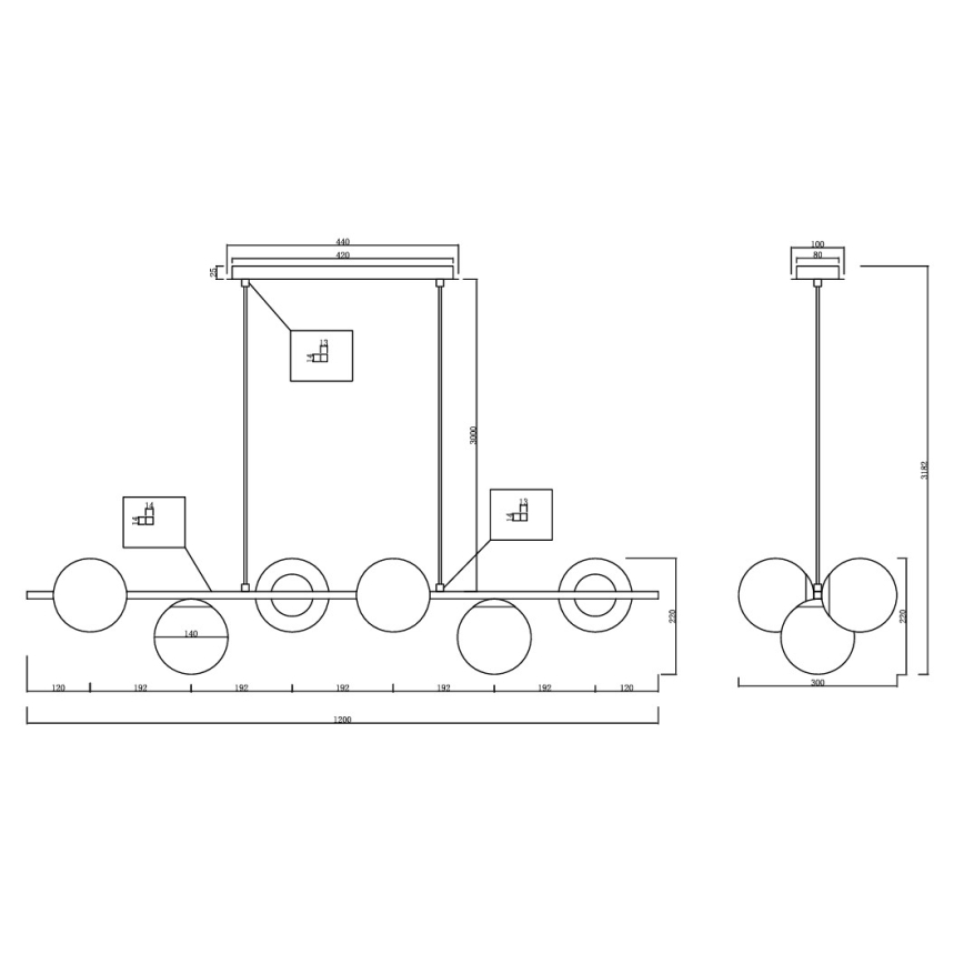 Ondaluce - Lampadario a cavo MONILE 6xE14/10W/230V nero fumé