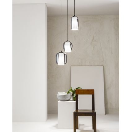 Ondaluce - Lampadario a sospensione con cavo BONNIE 1xE27/15W/230V Ø 15,5 cm nero/fumé