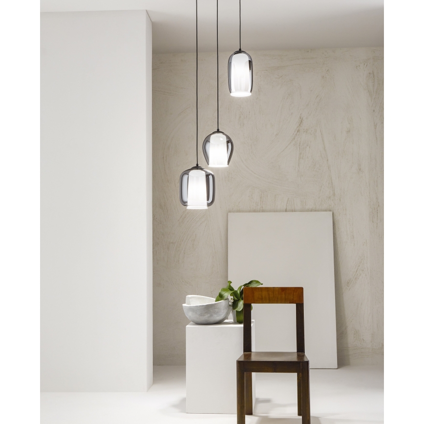 Ondaluce - Lampadario a sospensione con cavo BONNIE 1xE27/15W/230V Ø 15,5 cm nero/fumé